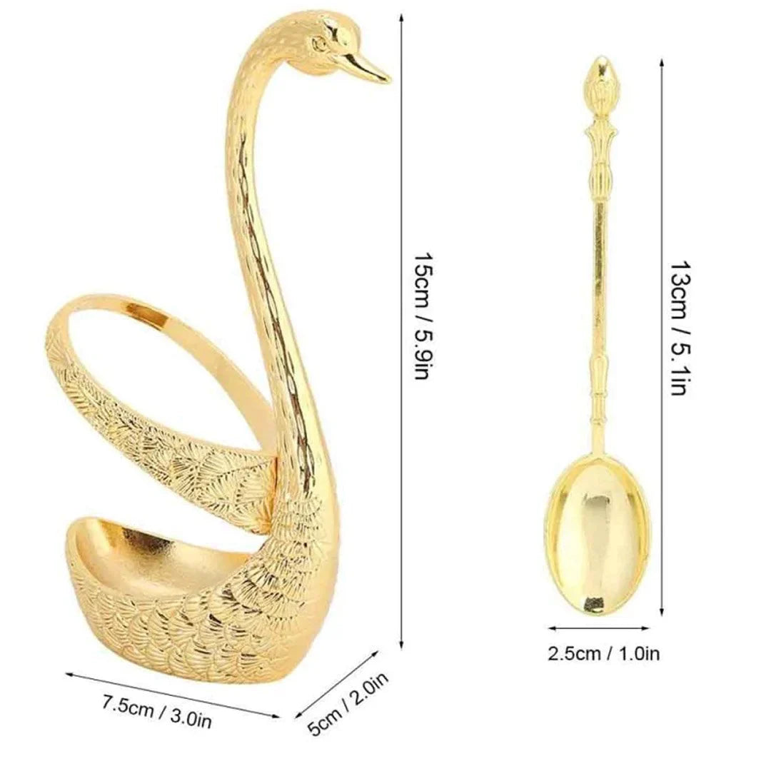 Pack of 6 Stainless Steel Spoon Set with Swan Holder